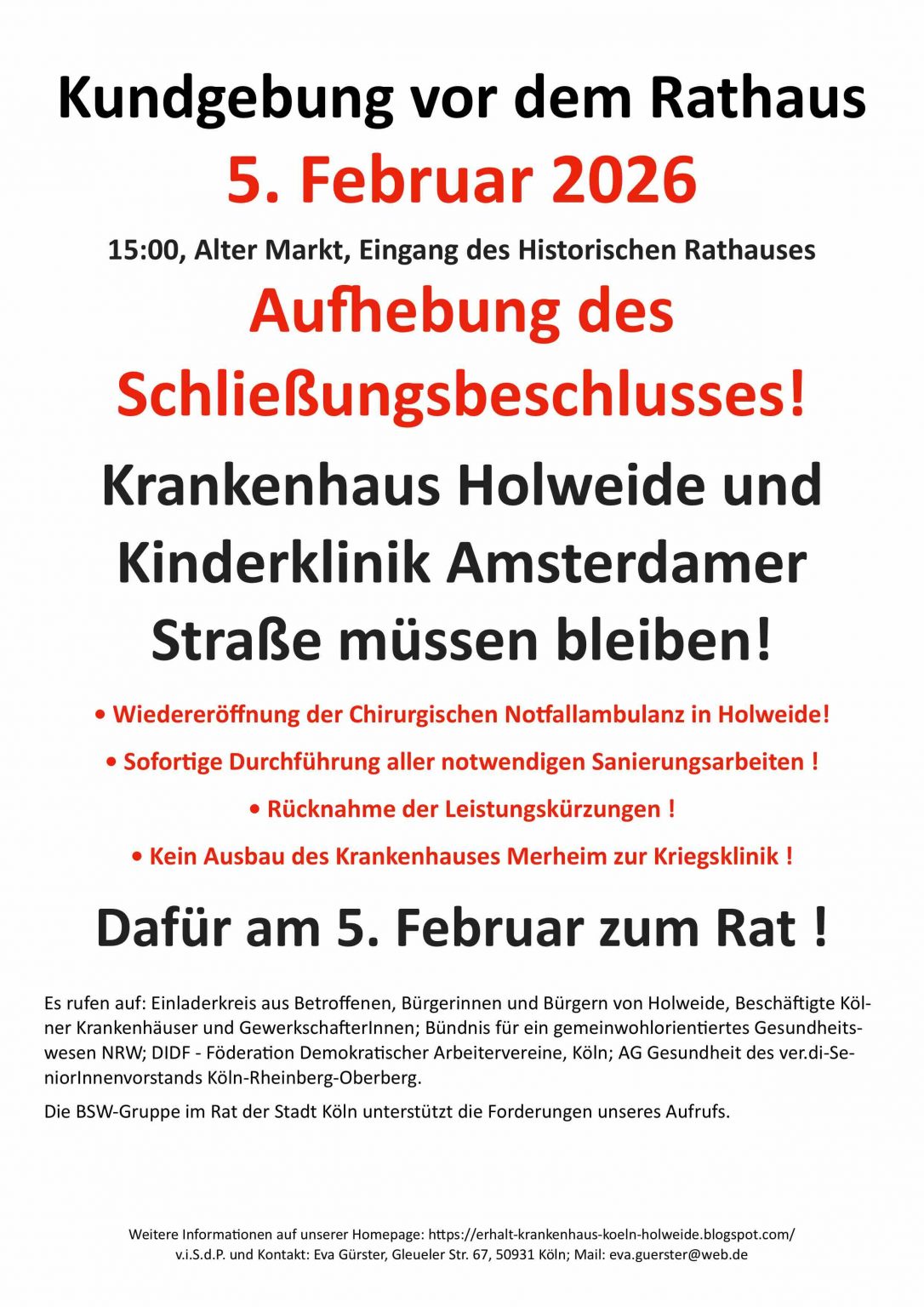 Erhalt der Krankenhäuser Holweide + Amsterdamer Straße